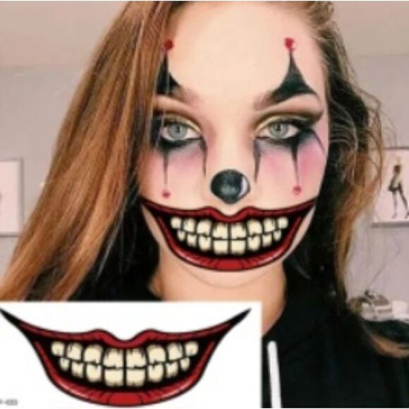 HALLOWEEN FACE LIPS SMILE COSTUME TATTOO - Picture 1 of 6